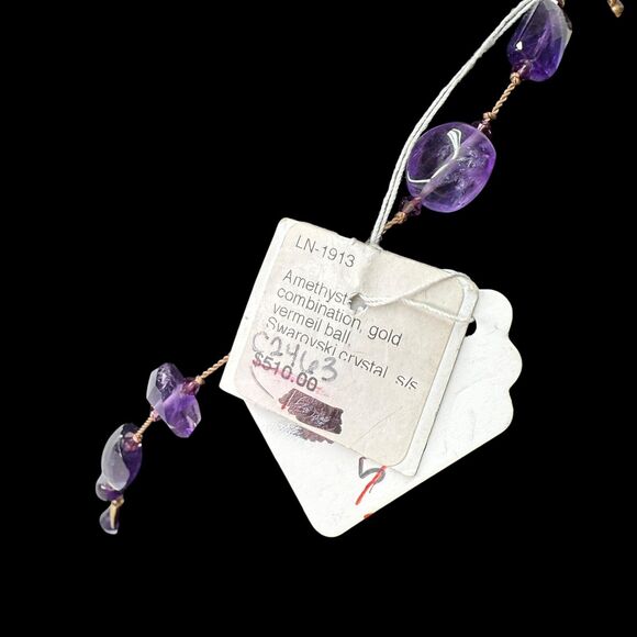 Margo Morrison Amethyst Combo Gold Vermeil Ball Swarovski Sterling 35” Necklace - Picture 9 of 10